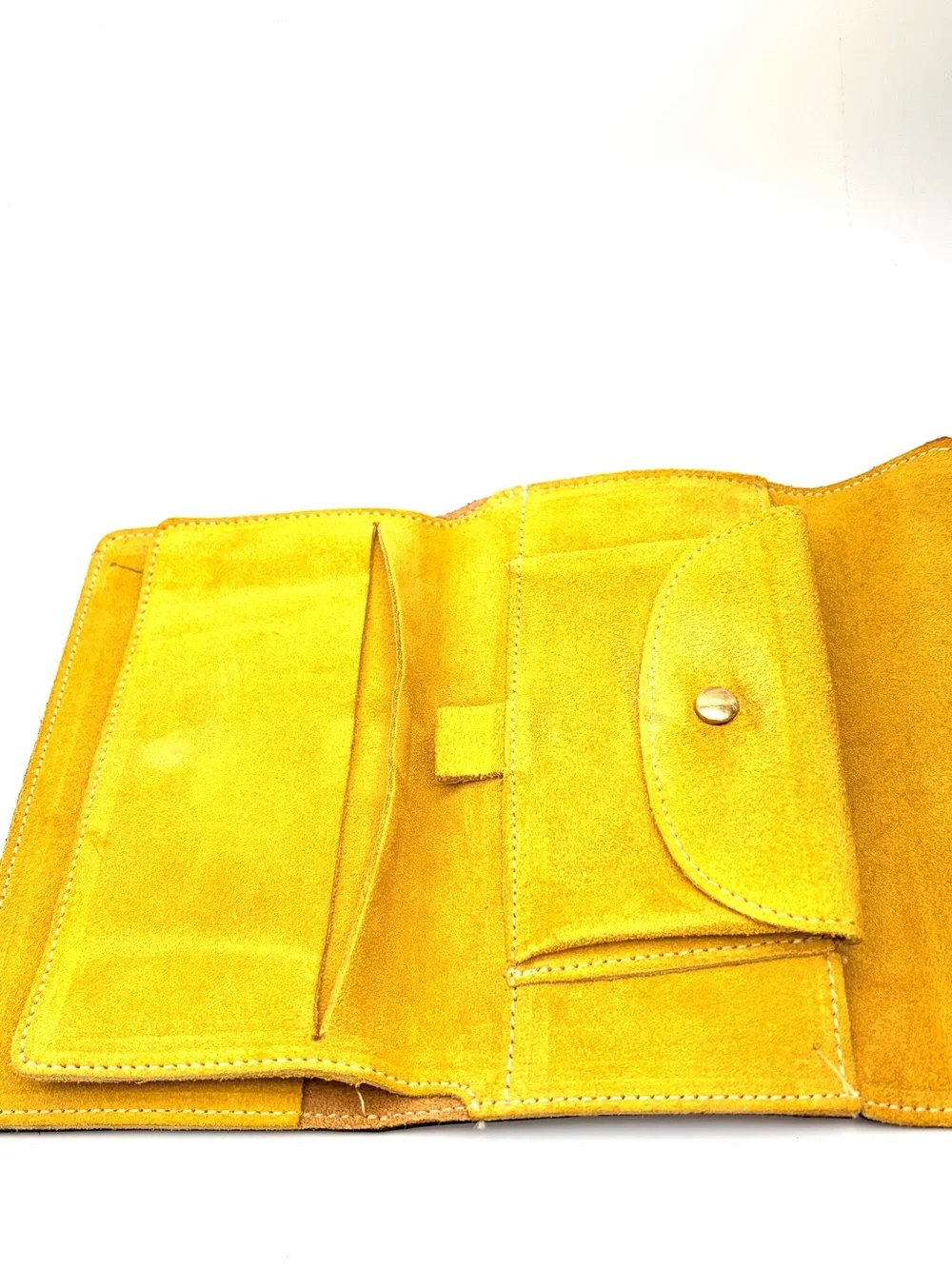Vintage Hand-tooled Tan Leather Envelope Wallet, Flower Border, Suede Interior